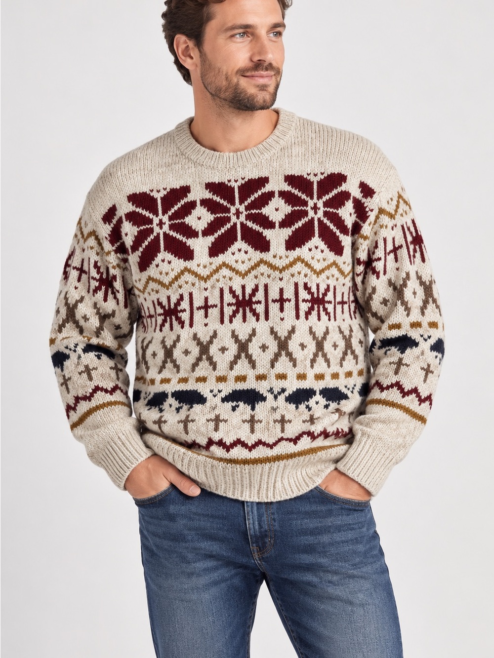 VTG New River Mens Medium Fair Isle Sweater Ramie Cotton Linen 90s Knit SEE ALL